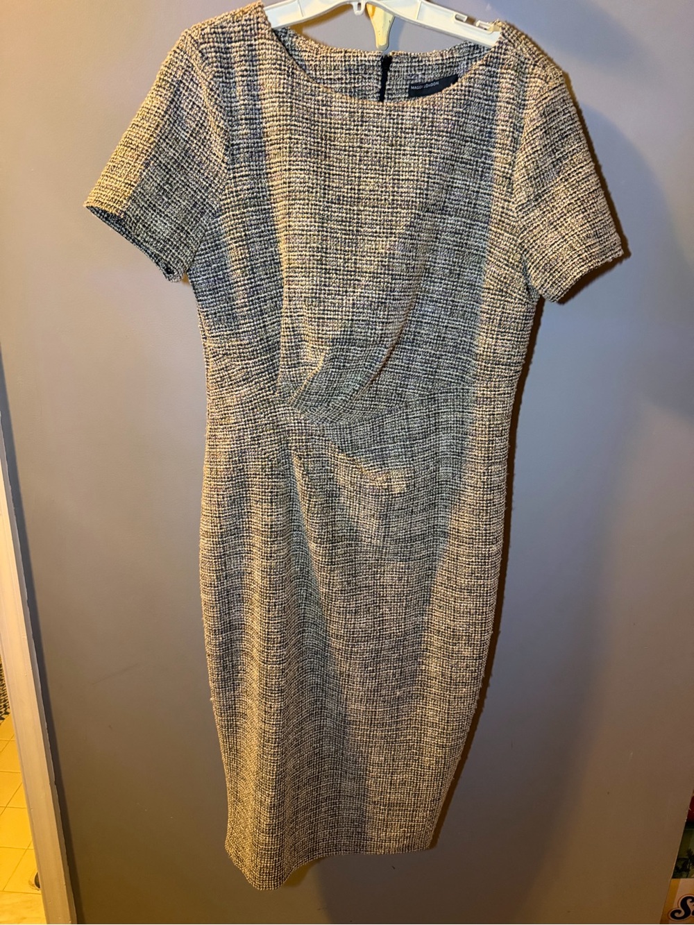 Maggy London Black and White Tweed Midi Sheath Dress